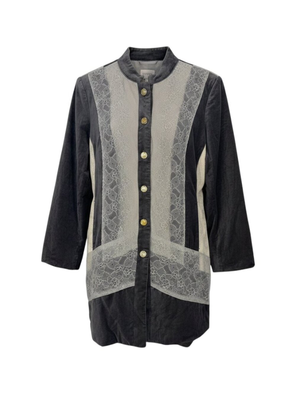 Chico's Women's Lace Detail Long Jacket Size 1 Gray